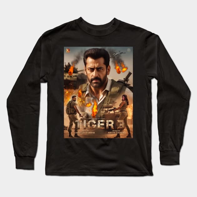 Tiger 3 Salman khan art Long Sleeve T-Shirt by SAN ART STUDIO 